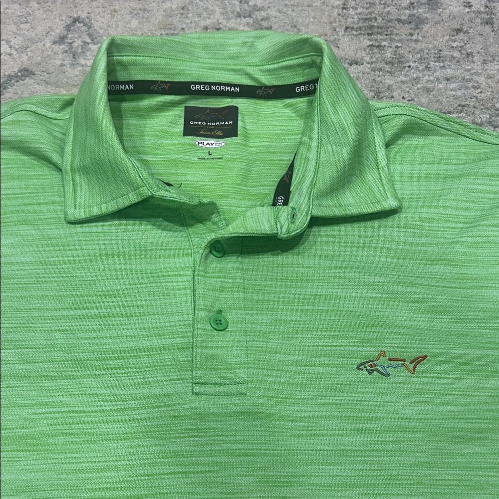Greg Norman Collection Men's Heather Lime Polo - Picture 2 of 2